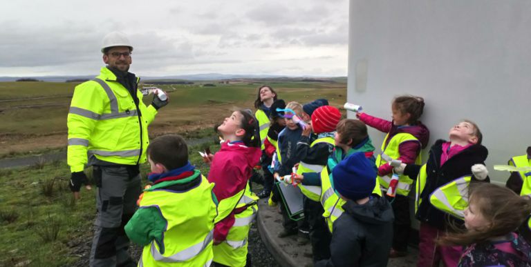 Children at windfarm